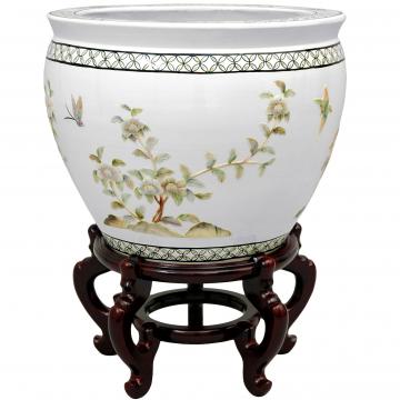 16" White Birds & Flowers Fishbowl