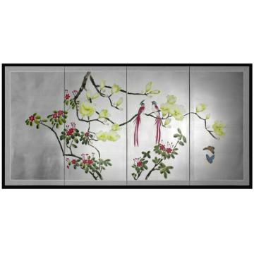 24" Love Birds on Silver Leaf