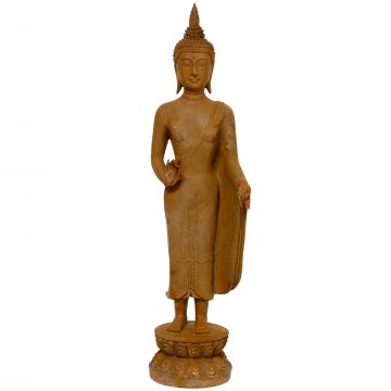 21" Thai Standing Gebon Rust Patina Buddha Statue